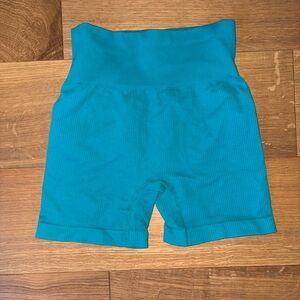 Teal High-Waisted Ribbed Athletic Shorts